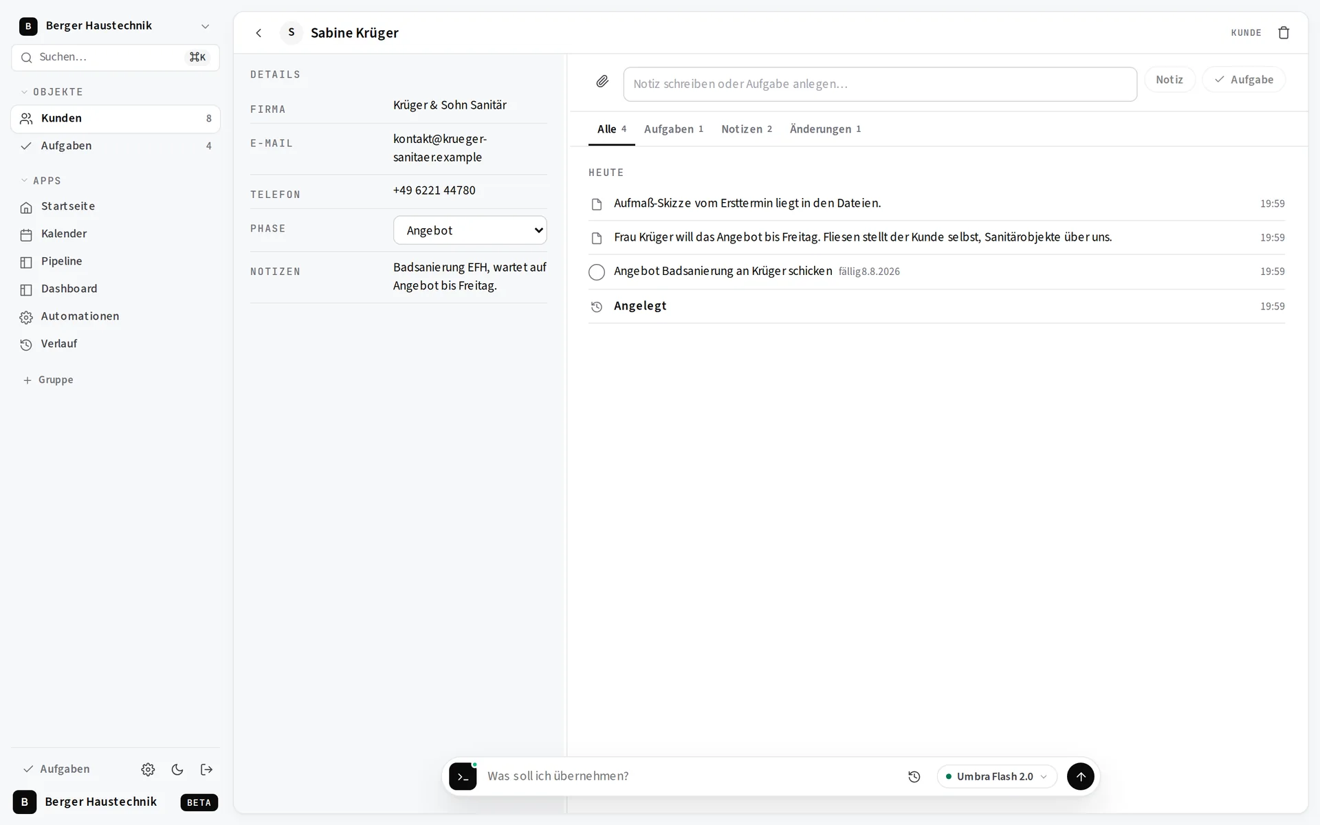 SilentCRM: Kundenakte mit Verlauf, Notizen und Aufgaben